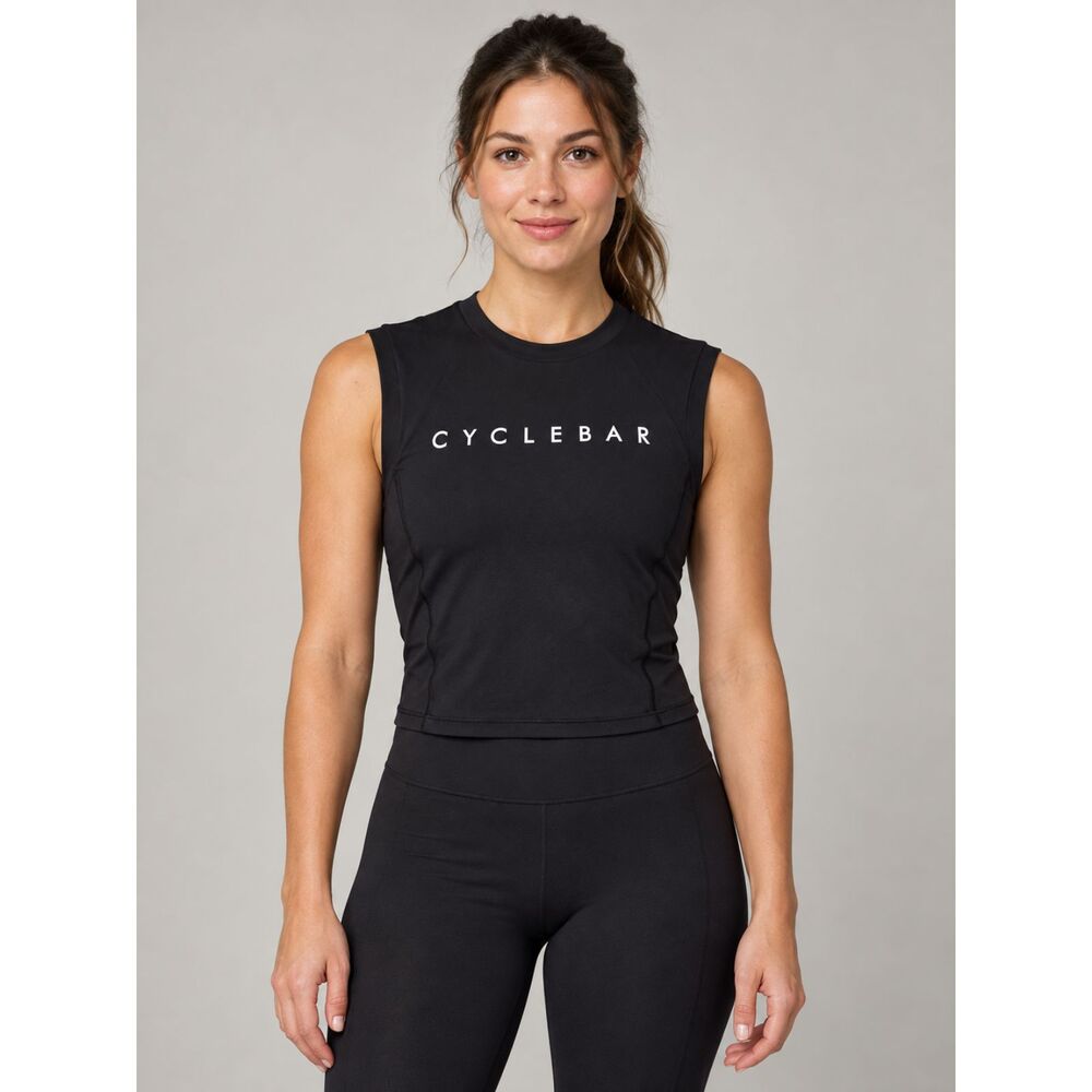 CycleBar x Lululemon Black Logo Cropped Sleeveless Workout Top Women Medium